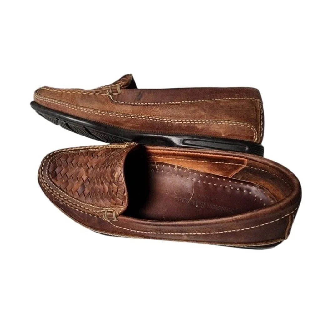 Johnston & Murphy Woven Leather Loafers Size 9 Hand Stitched Construction